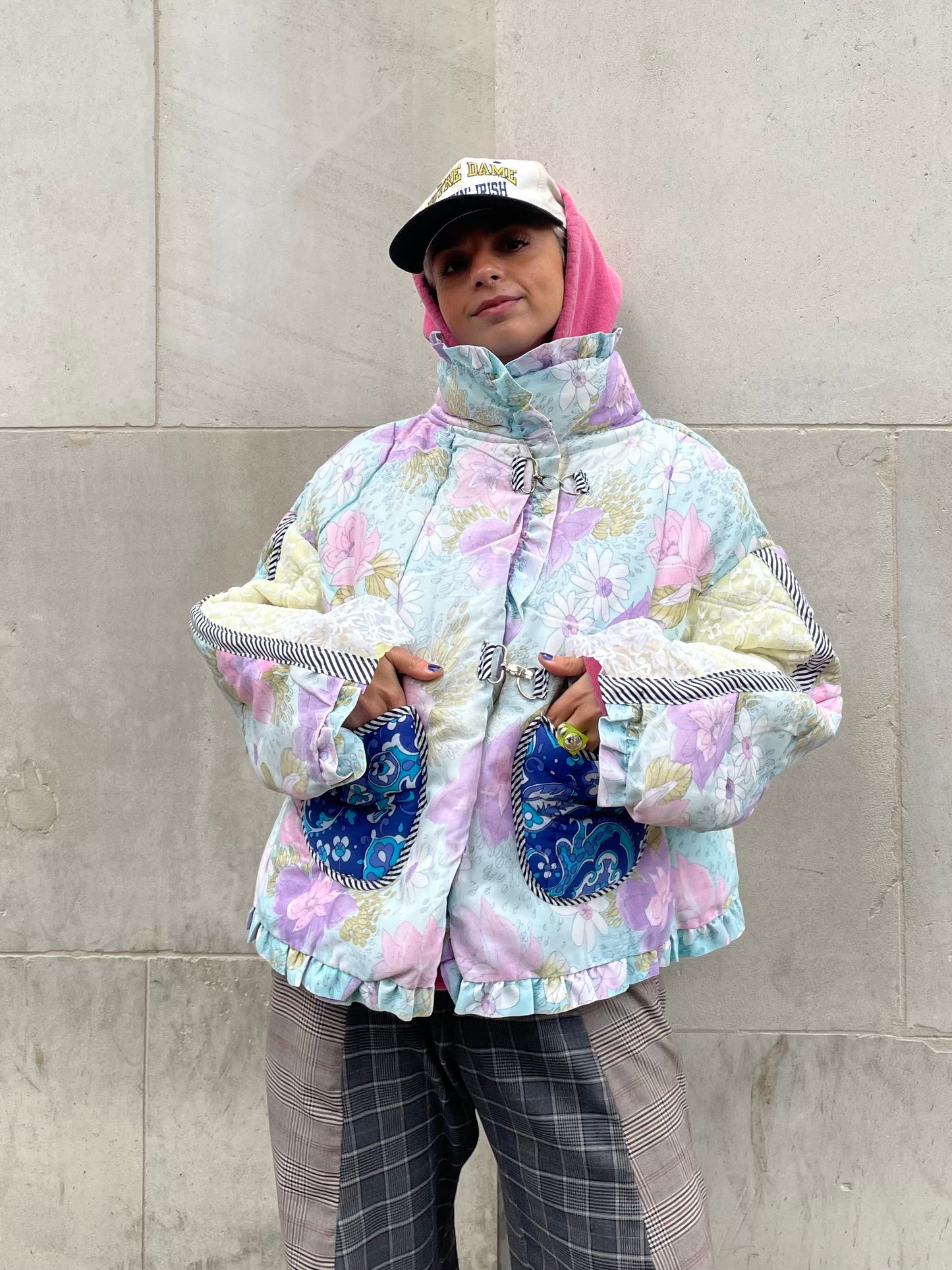 The Puffer Jacket in Pastel Blue and Lilac Florals
