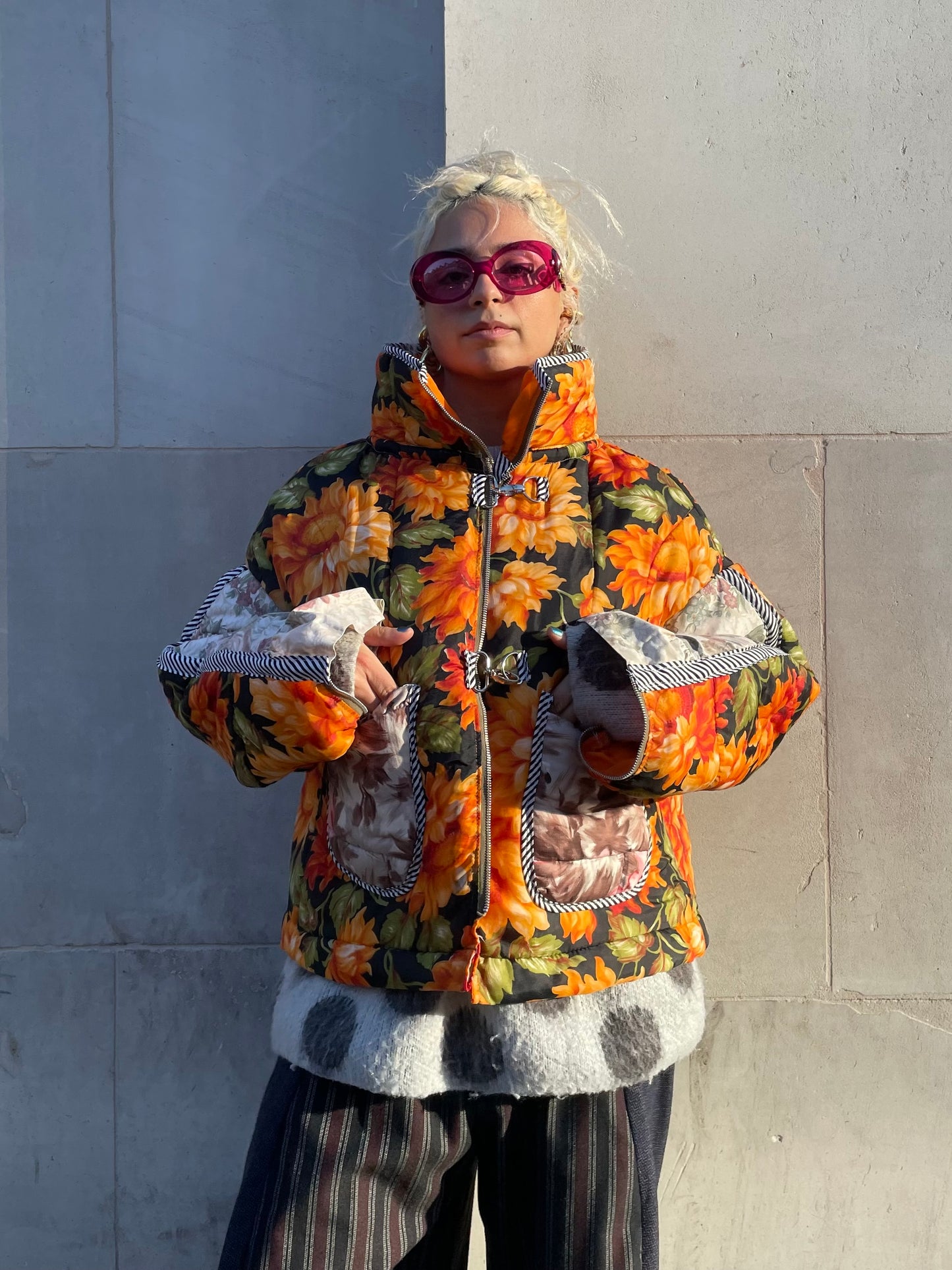 The Puffer Jacket in Orange and Pink Florals