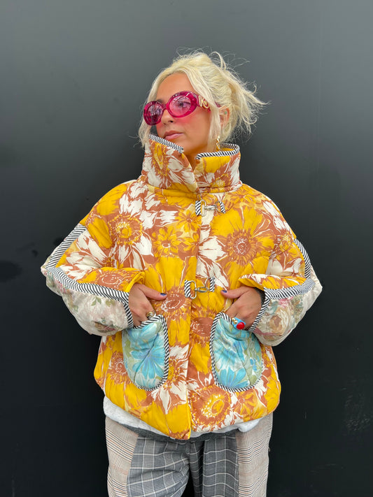The Puffer Jacket in Mustard and Blue Florals