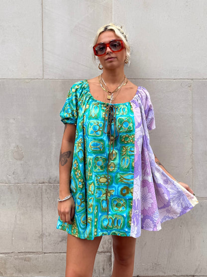 The Babydoll Dress in Mixed Lilac and Blue Florals