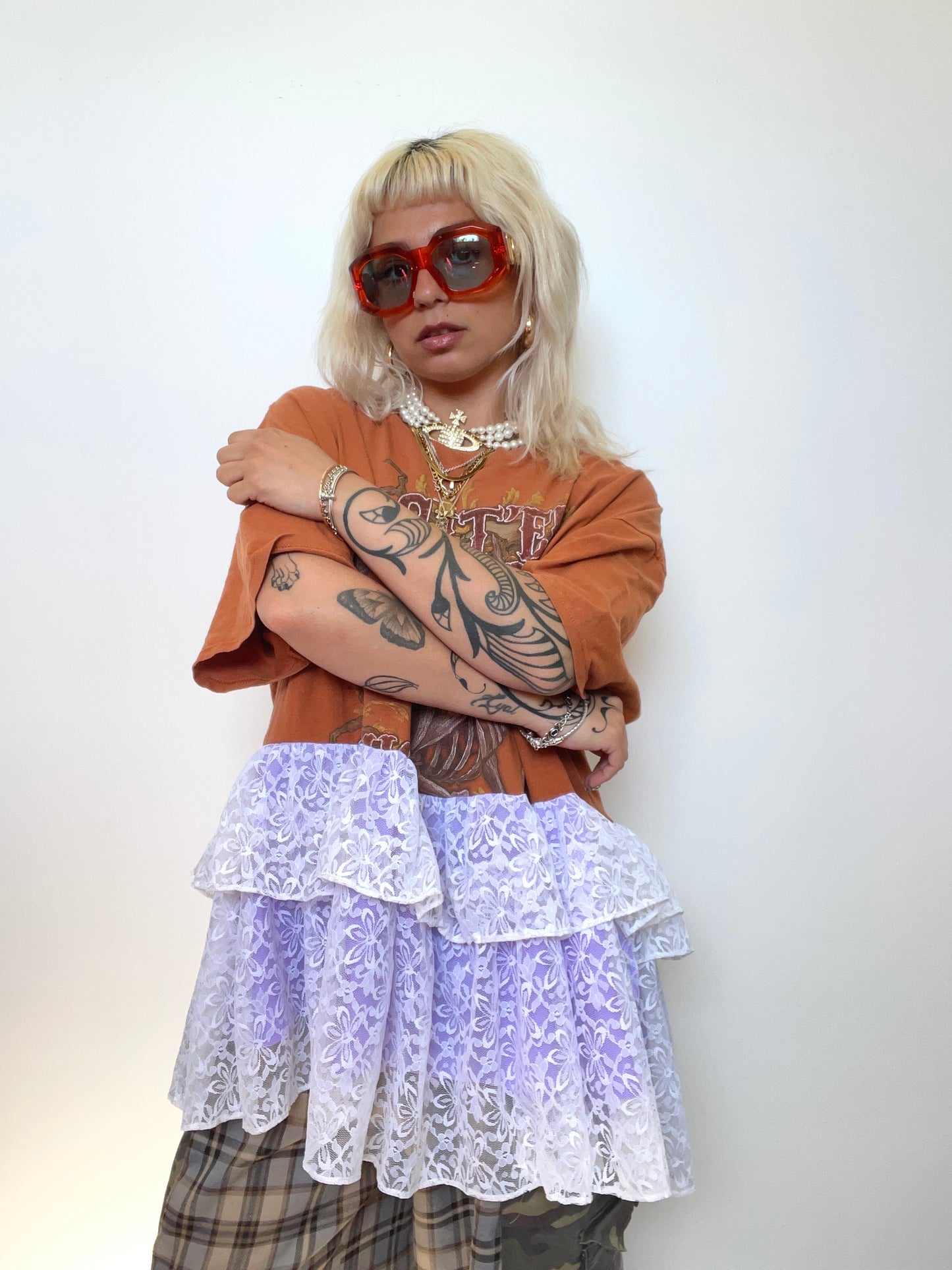 The Courtney Orange T-shirt with Lace Ruffles