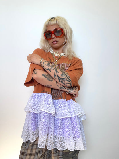The Courtney Orange T-shirt with Lace Ruffles