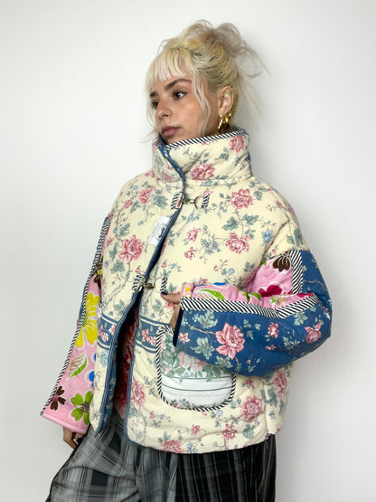 The Puffer Jacket in Beige and Pink Florals