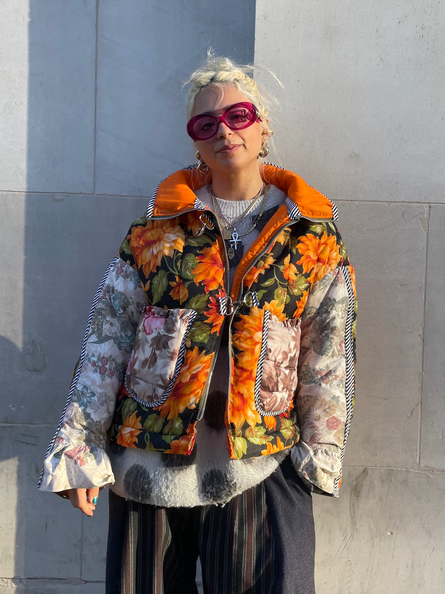 The Puffer Jacket in Orange and Pink Florals