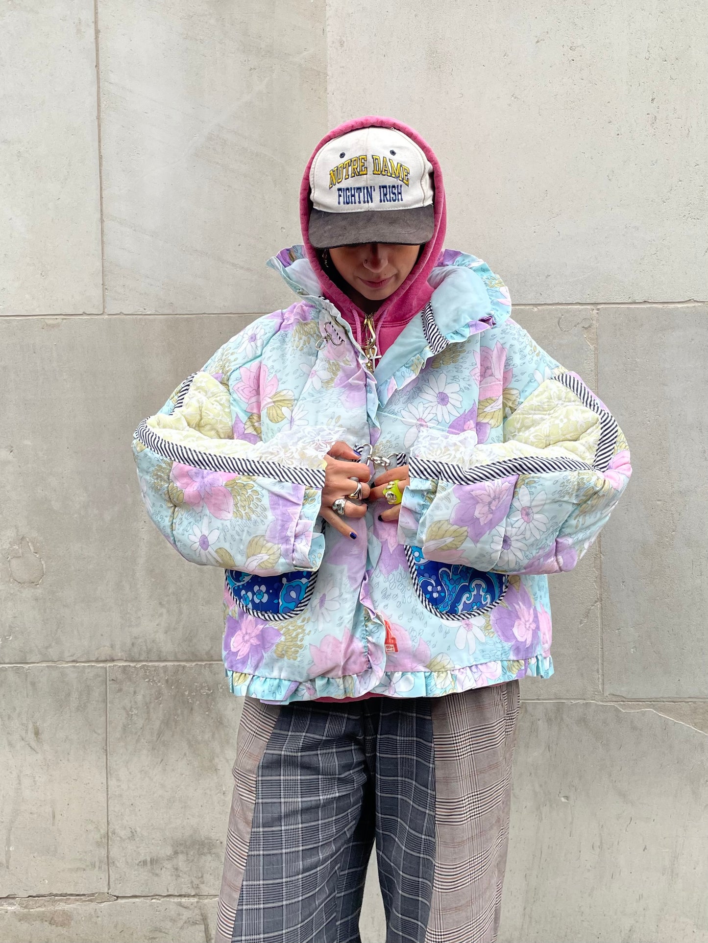 The Puffer Jacket in Pastel Blue and Lilac Florals