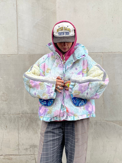 The Puffer Jacket in Pastel Blue and Lilac Florals
