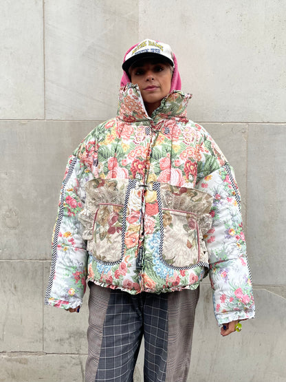 The Puffer Jacket in Pink and Green Florals