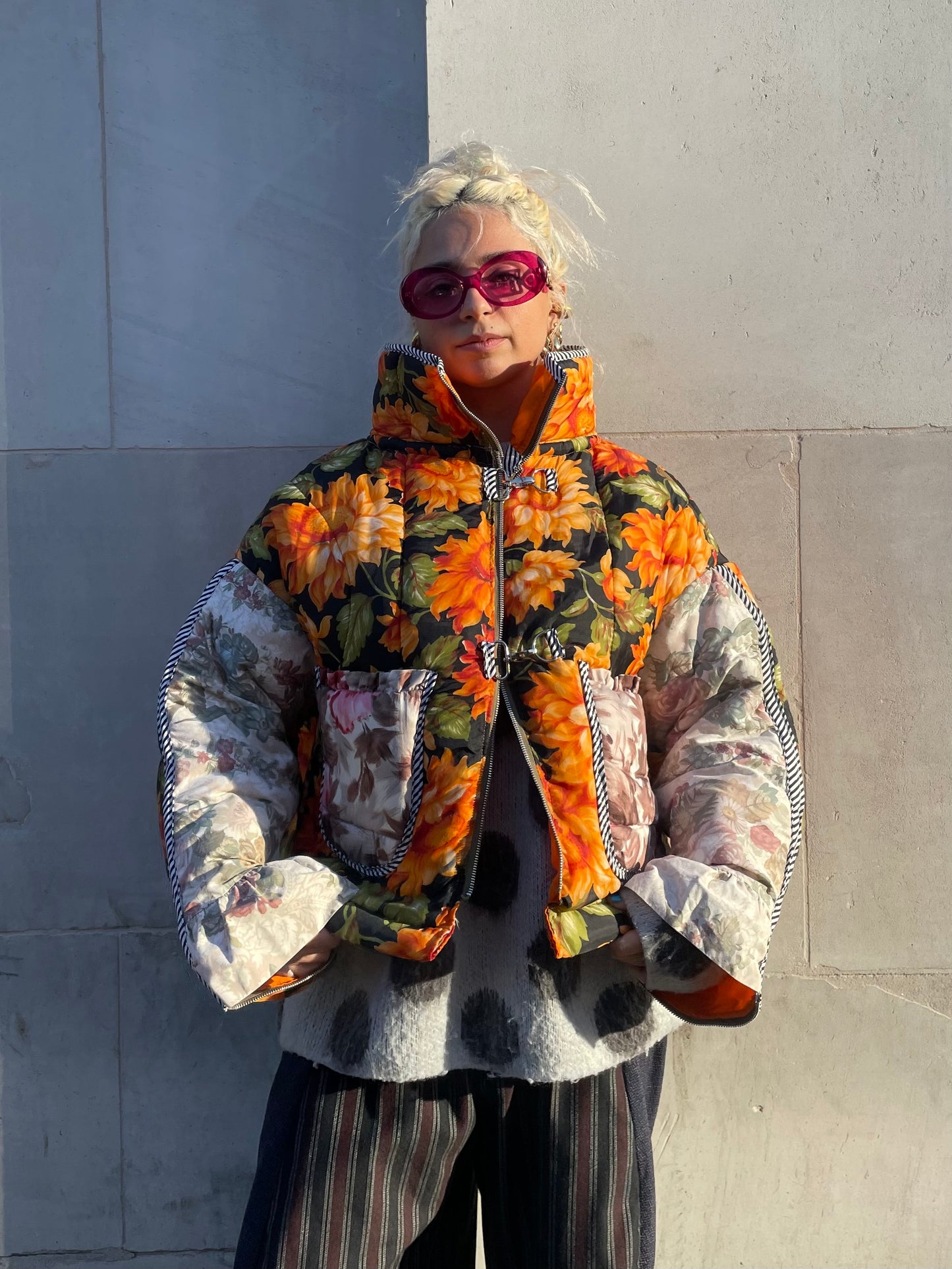 The Puffer Jacket in Orange and Pink Florals