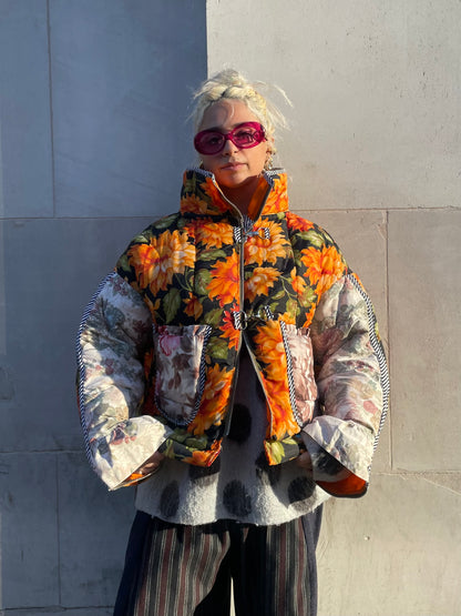 The Puffer Jacket in Orange and Pink Florals