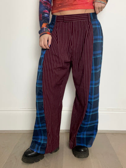 The Two-Tone Trousers in Burgundy pinstripe and Blue Tartan