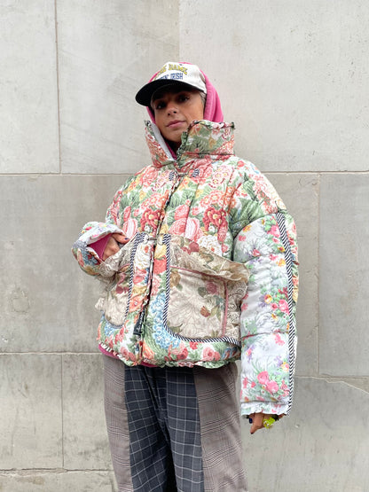 The Puffer Jacket in Pink and Green Florals