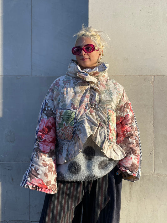 The Puffer Jacket in Cream and Pink Florals