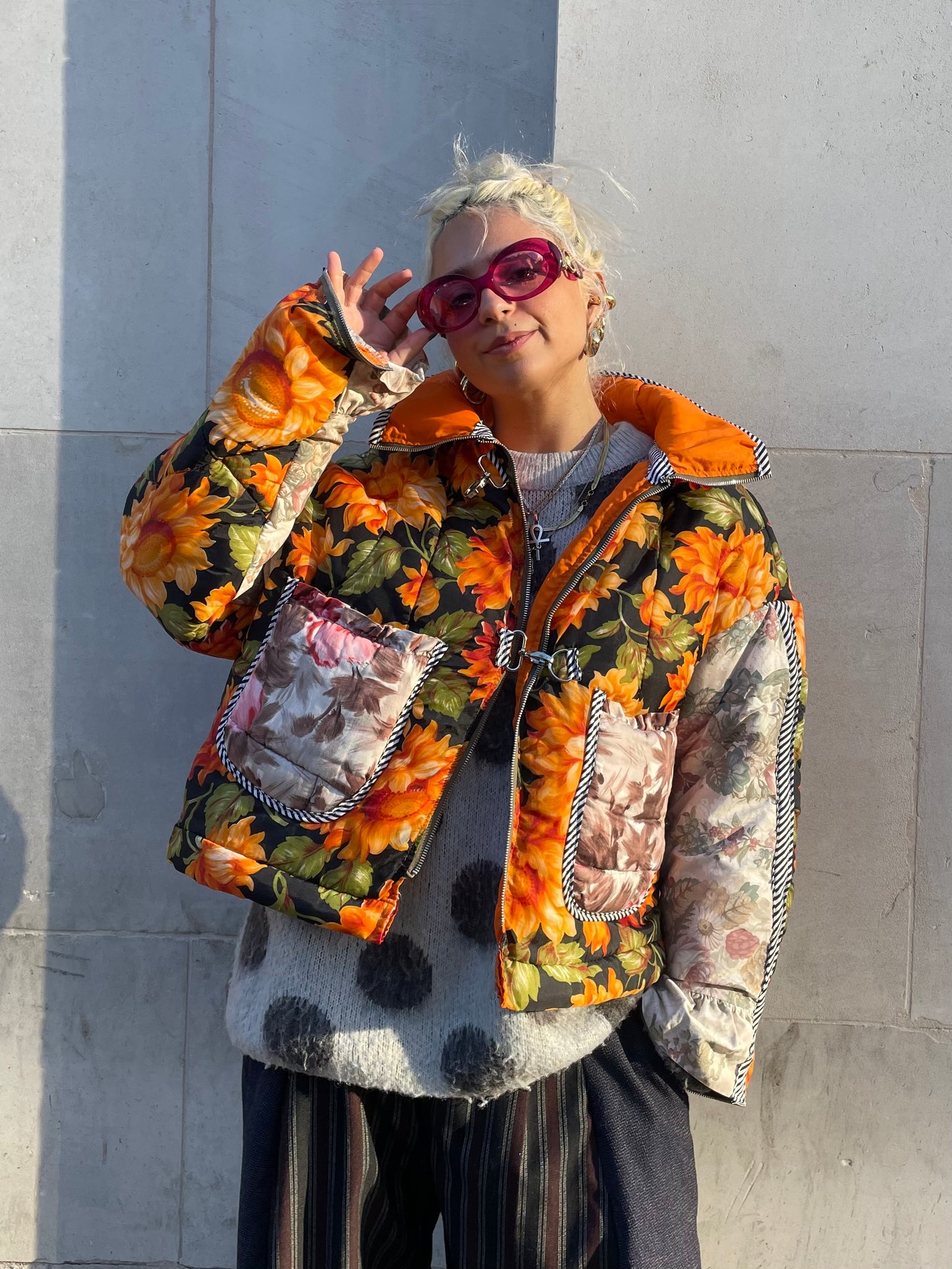 The Puffer Jacket in Orange and Pink Florals