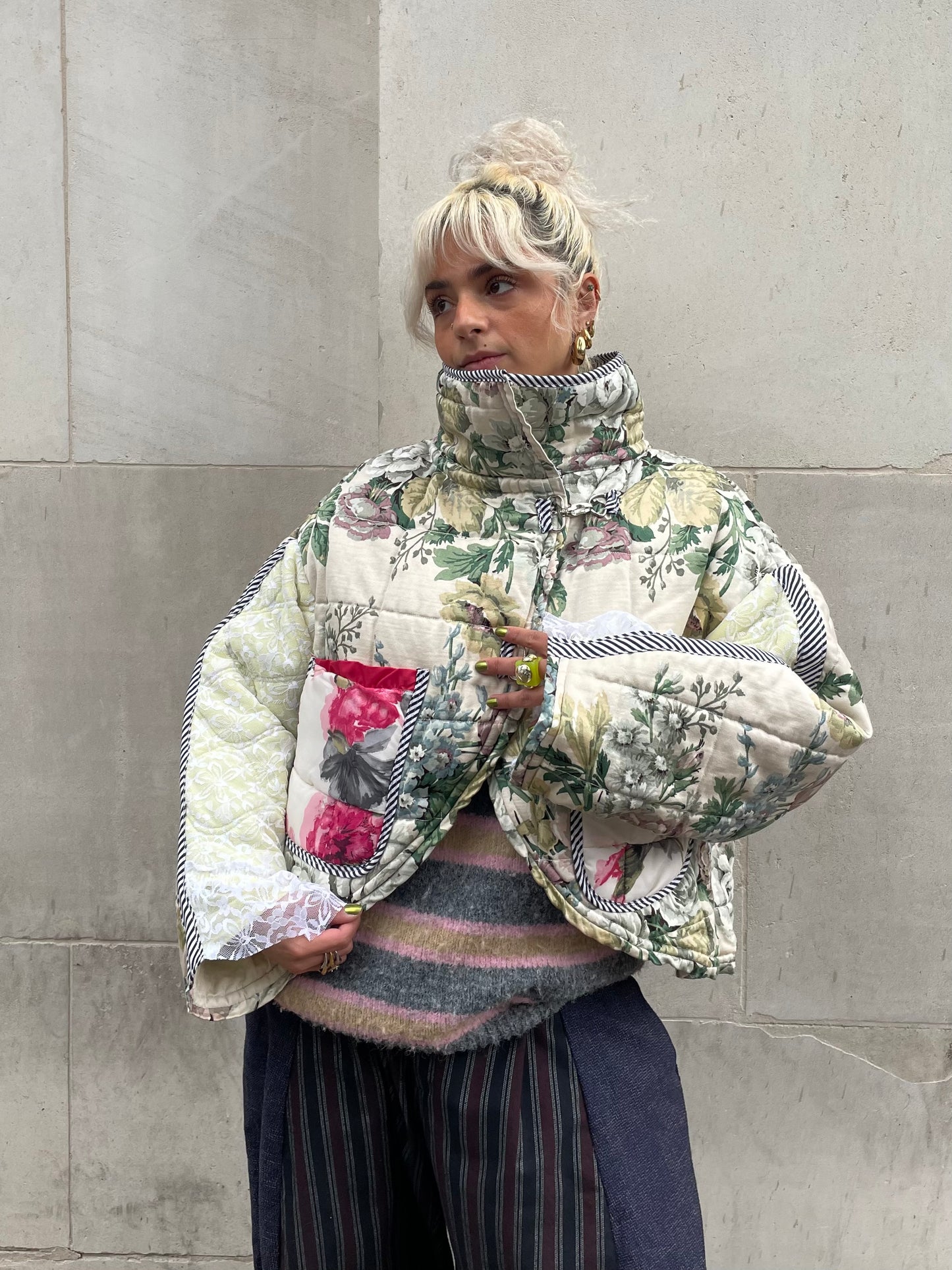 The Puffer Jacket in Green and Pink Florals