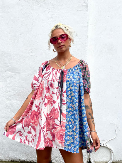 The Babydoll Dress in Mixed Pink and Blue