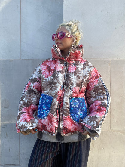 The Puffer Jacket in Pink and Blue Florals