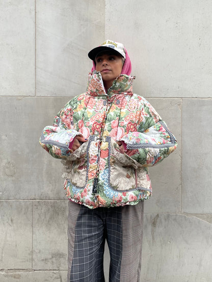 The Puffer Jacket in Pink and Green Florals