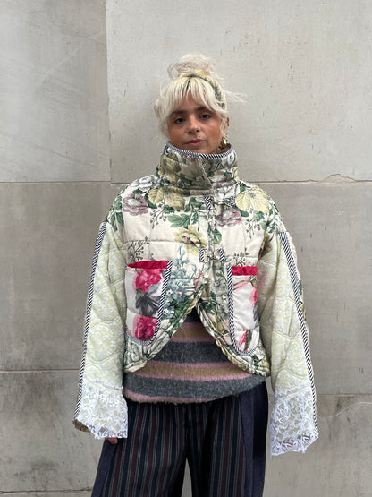 The Puffer Jacket in Green and Pink Florals