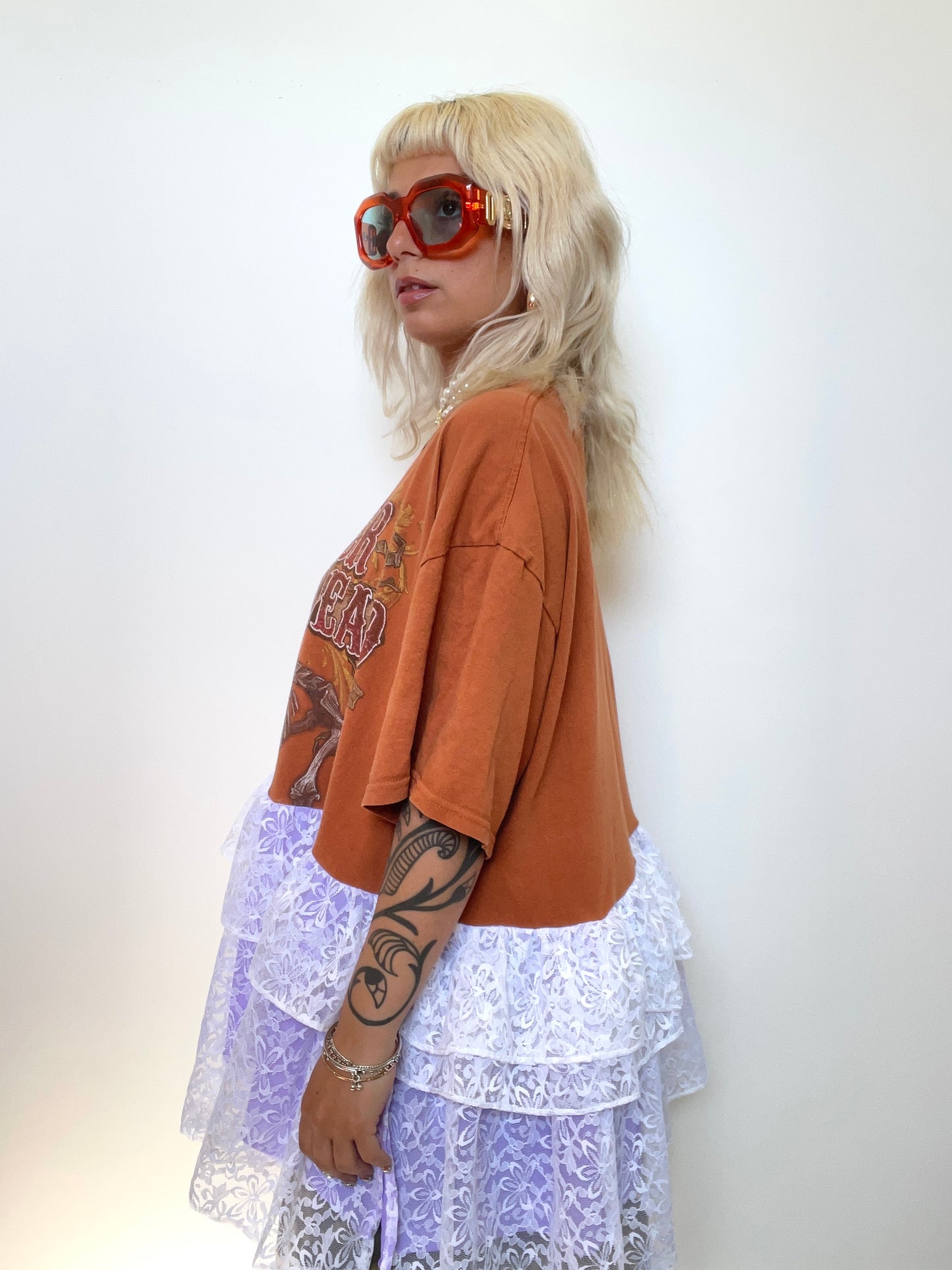 The Courtney Orange T-shirt with Lace Ruffles