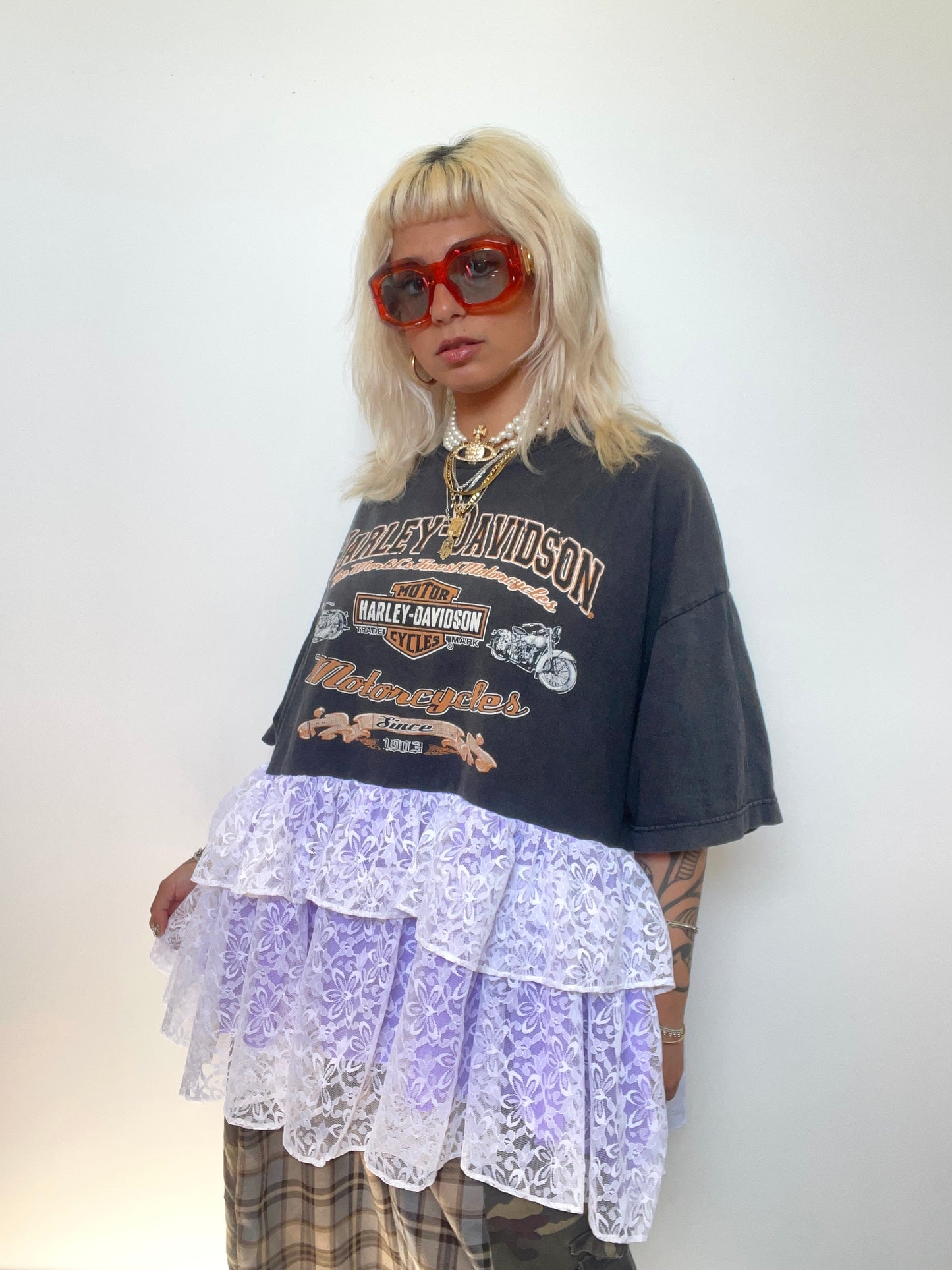 The Courtney Harley Davidson T-shirt with Lace Ruffles