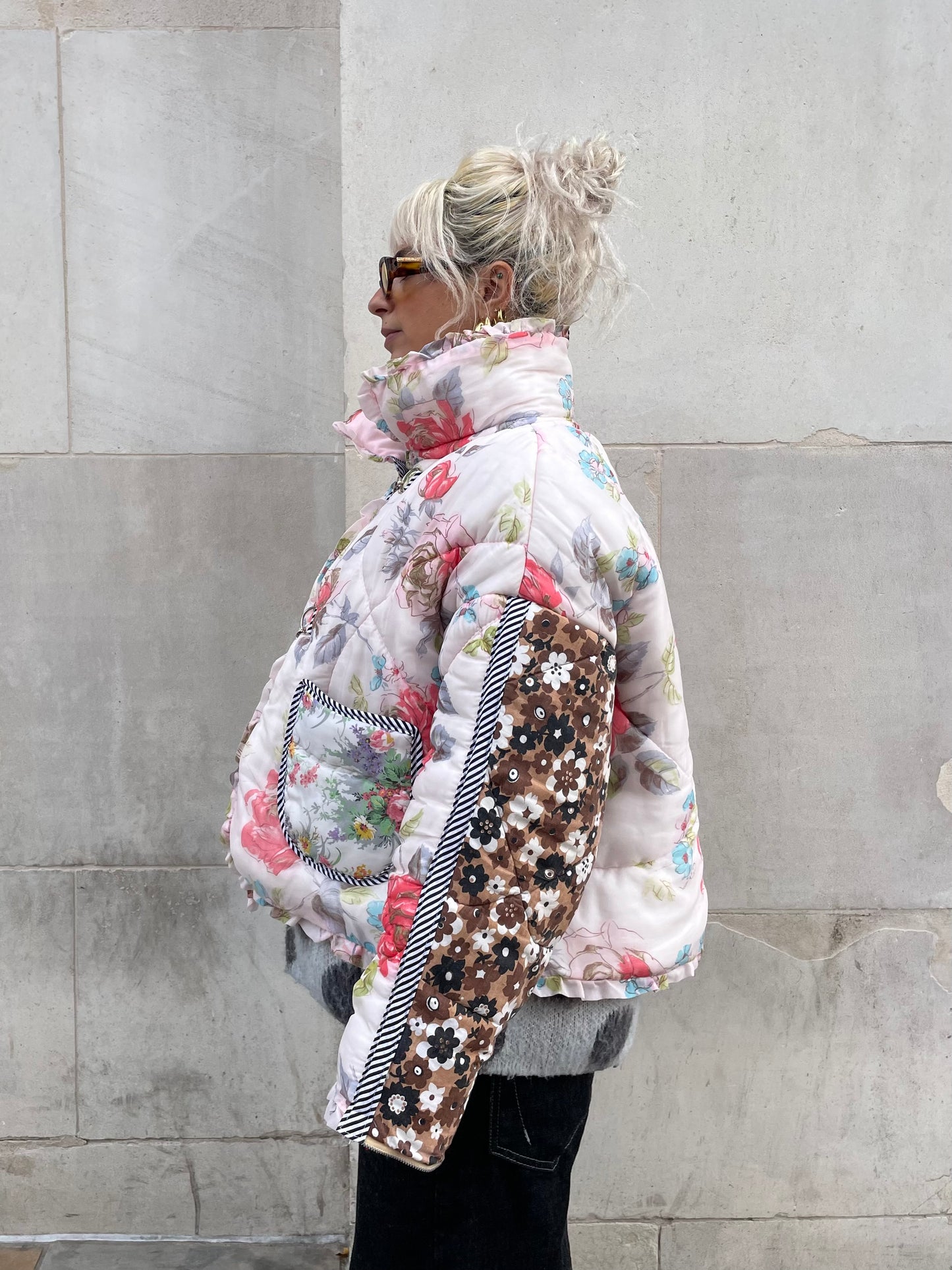 The Puffer Jacket in Pink and Brown Florals