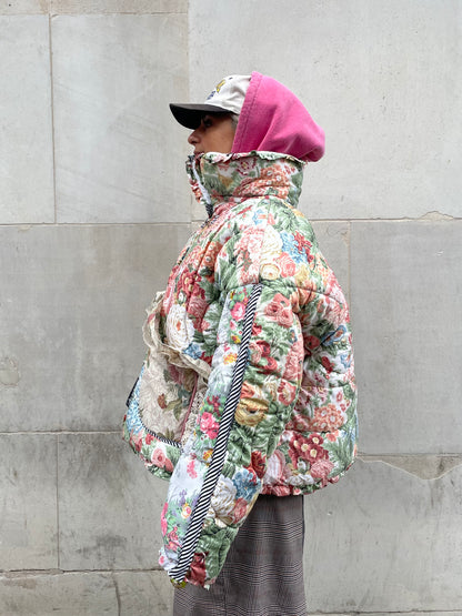 The Puffer Jacket in Pink and Green Florals