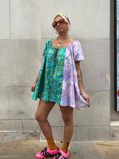 The Babydoll Dress in Mixed Lilac and Blue Florals