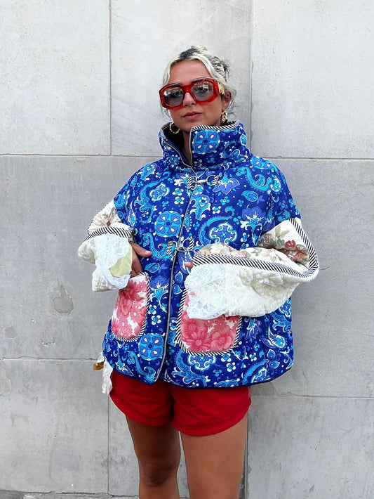 The Puffer Jacket in Paisley and Mixed Blue Florals