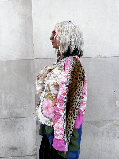 THE BOMBER CREAM AND PINK FLOWERS