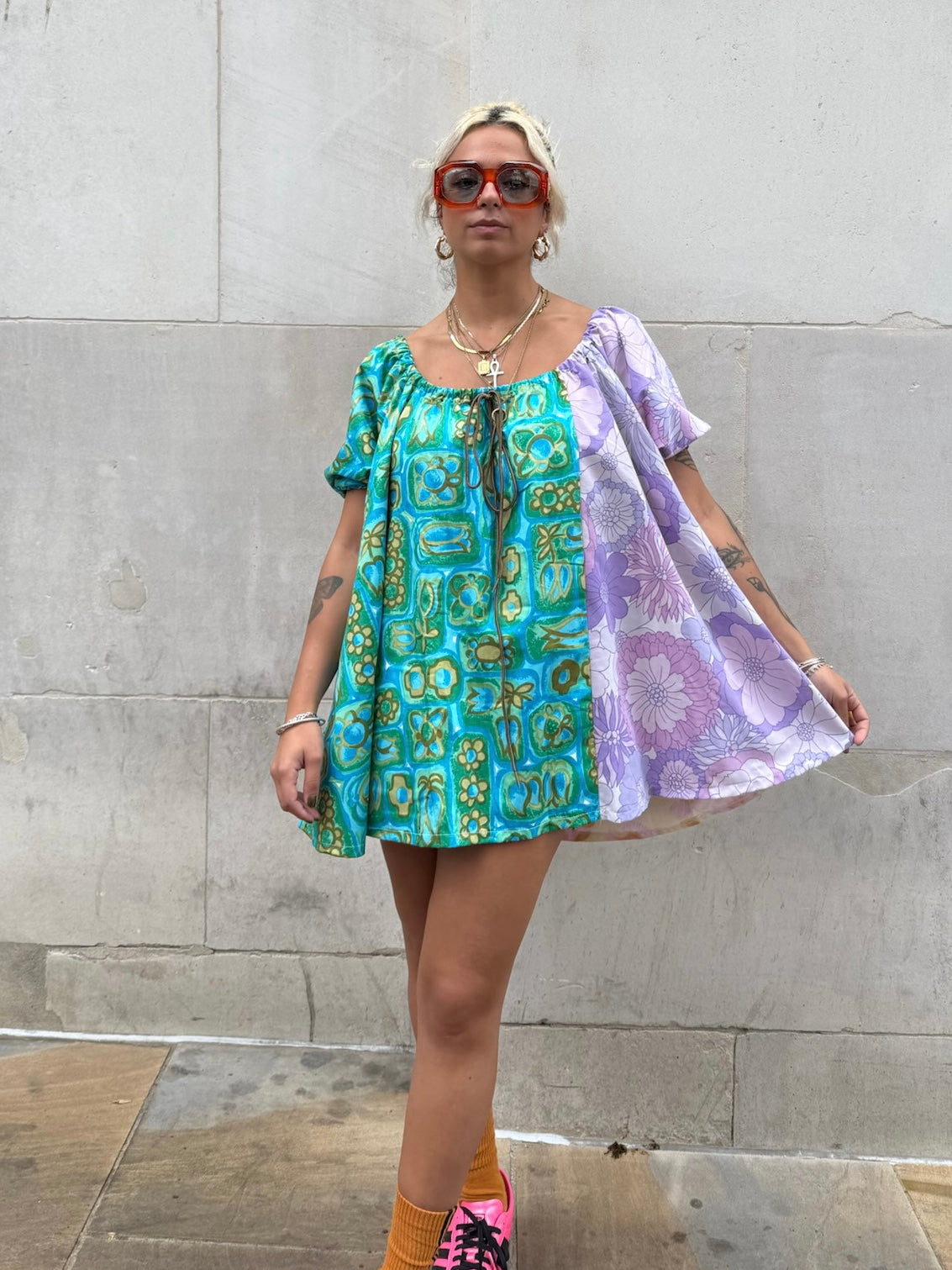 The Babydoll Dress in Mixed Lilac and Blue Florals