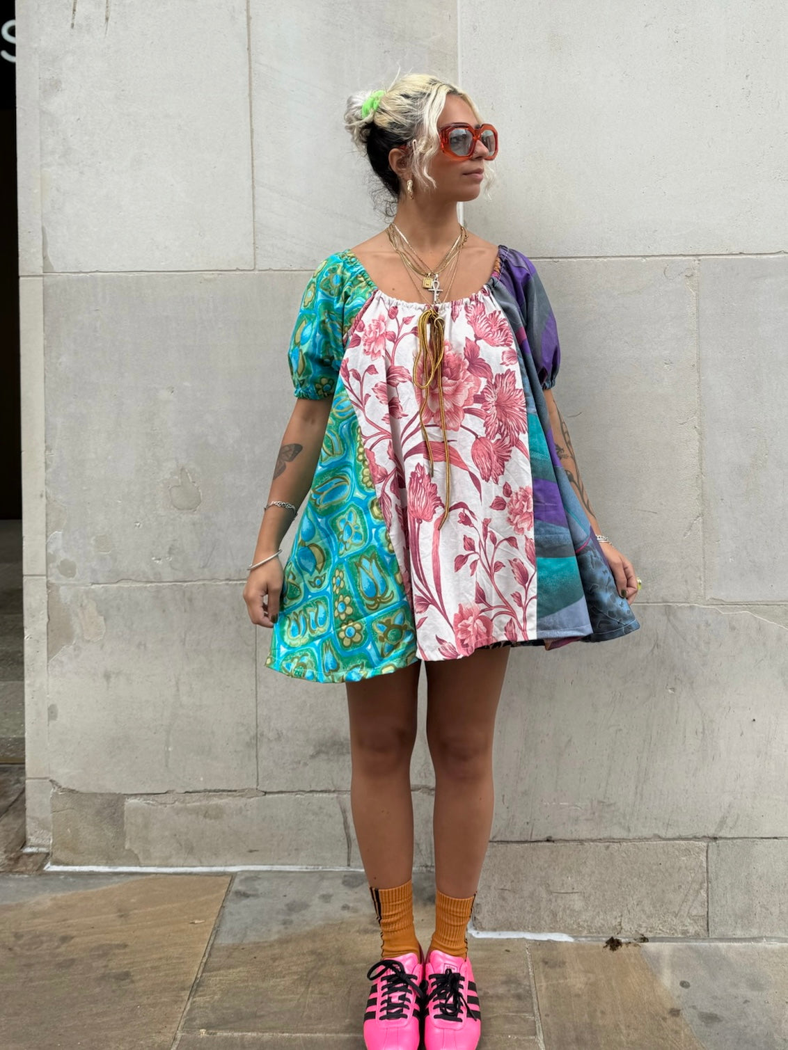 The Babydoll Dress in Mixed Pink and Blue Florals