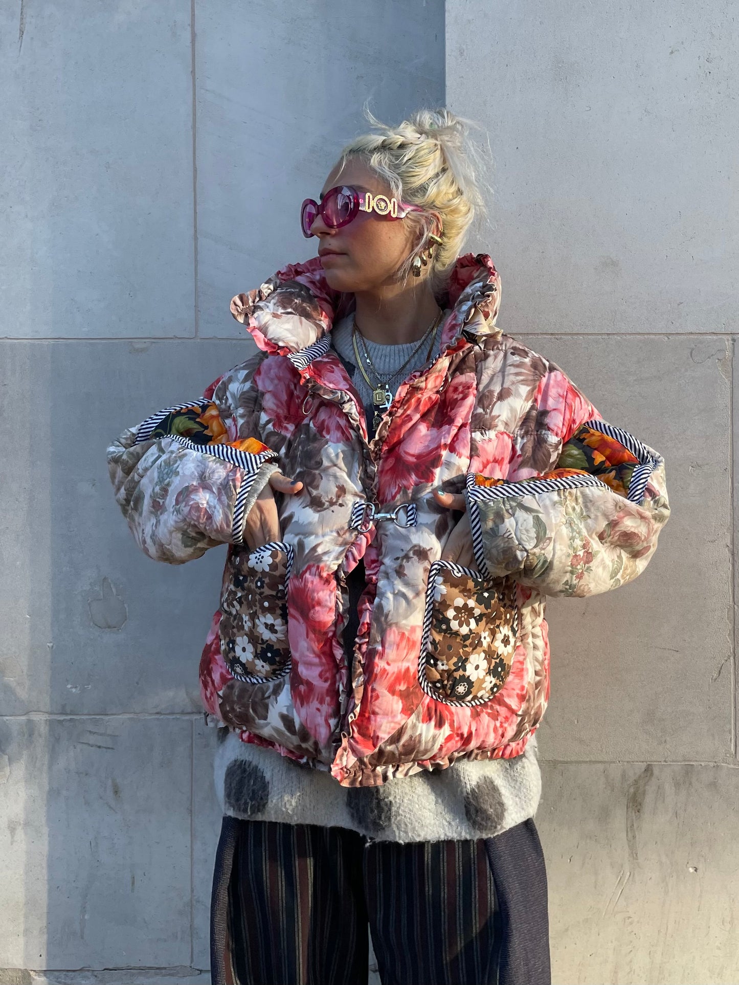 The Puffer Jacket in Pink and Orange Florals