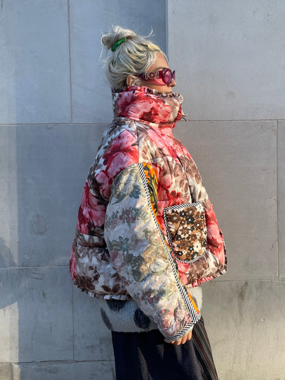 The Puffer Jacket in Pink and Orange Florals