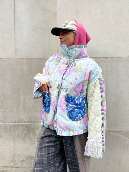 The Puffer Jacket in Pastel Blue and Lilac Florals