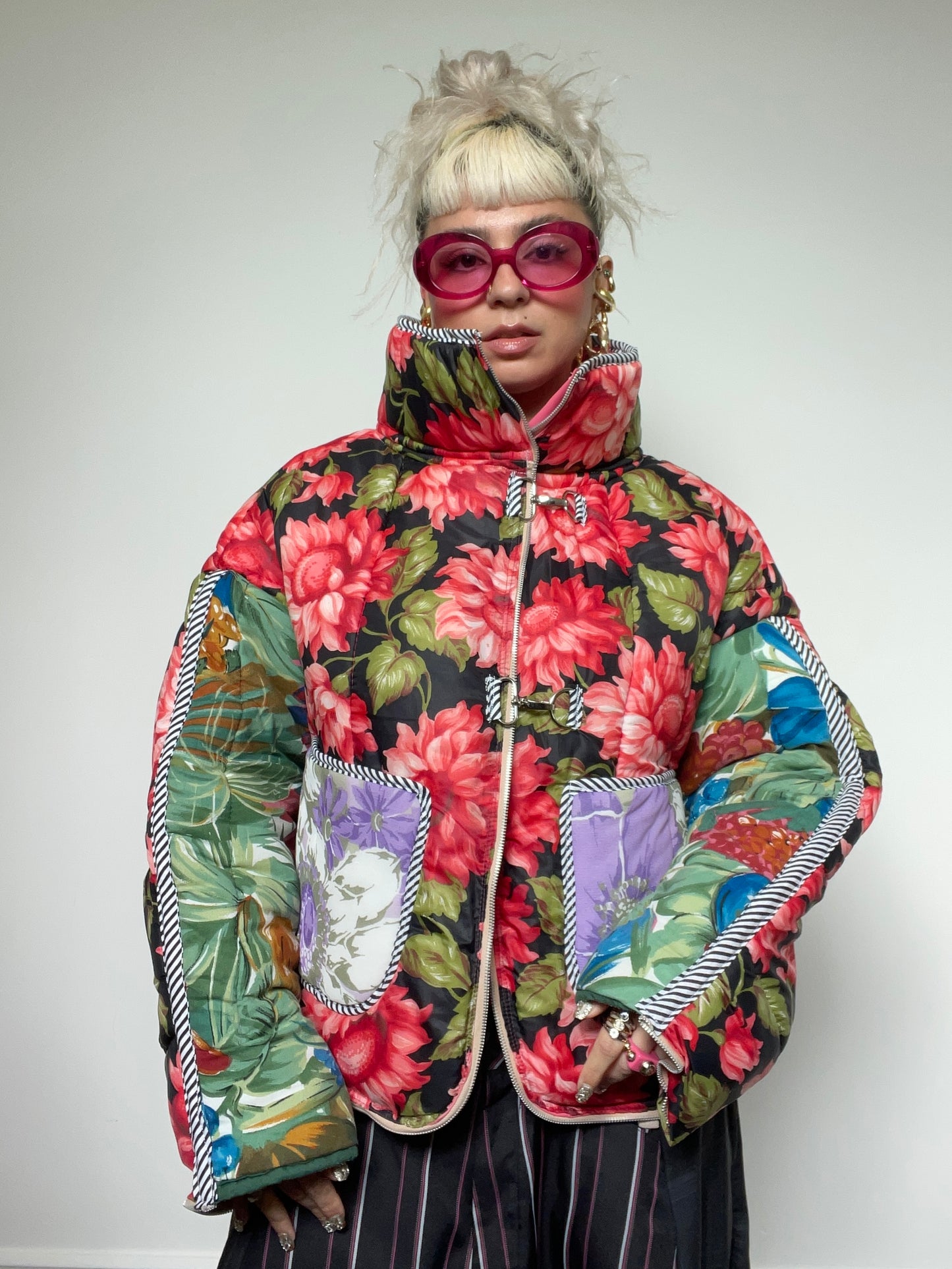 The Puffer Jacket in Pink and Green Florals