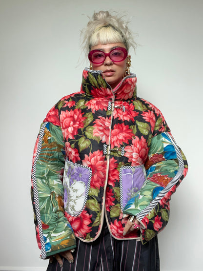 The Puffer Jacket in Pink and Green Florals