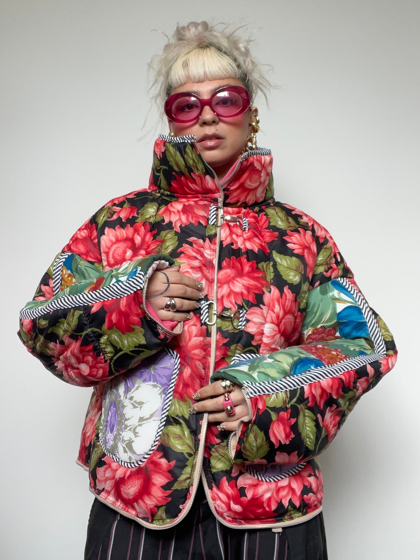 The Puffer Jacket in Pink and Green Florals