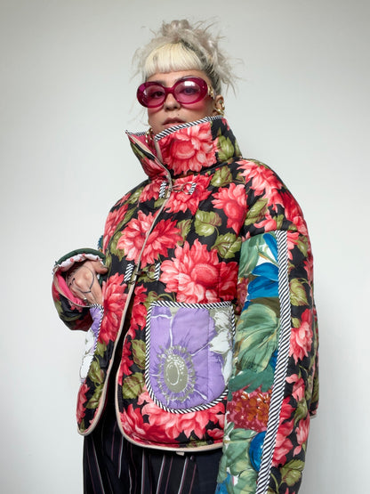 The Puffer Jacket in Pink and Green Florals