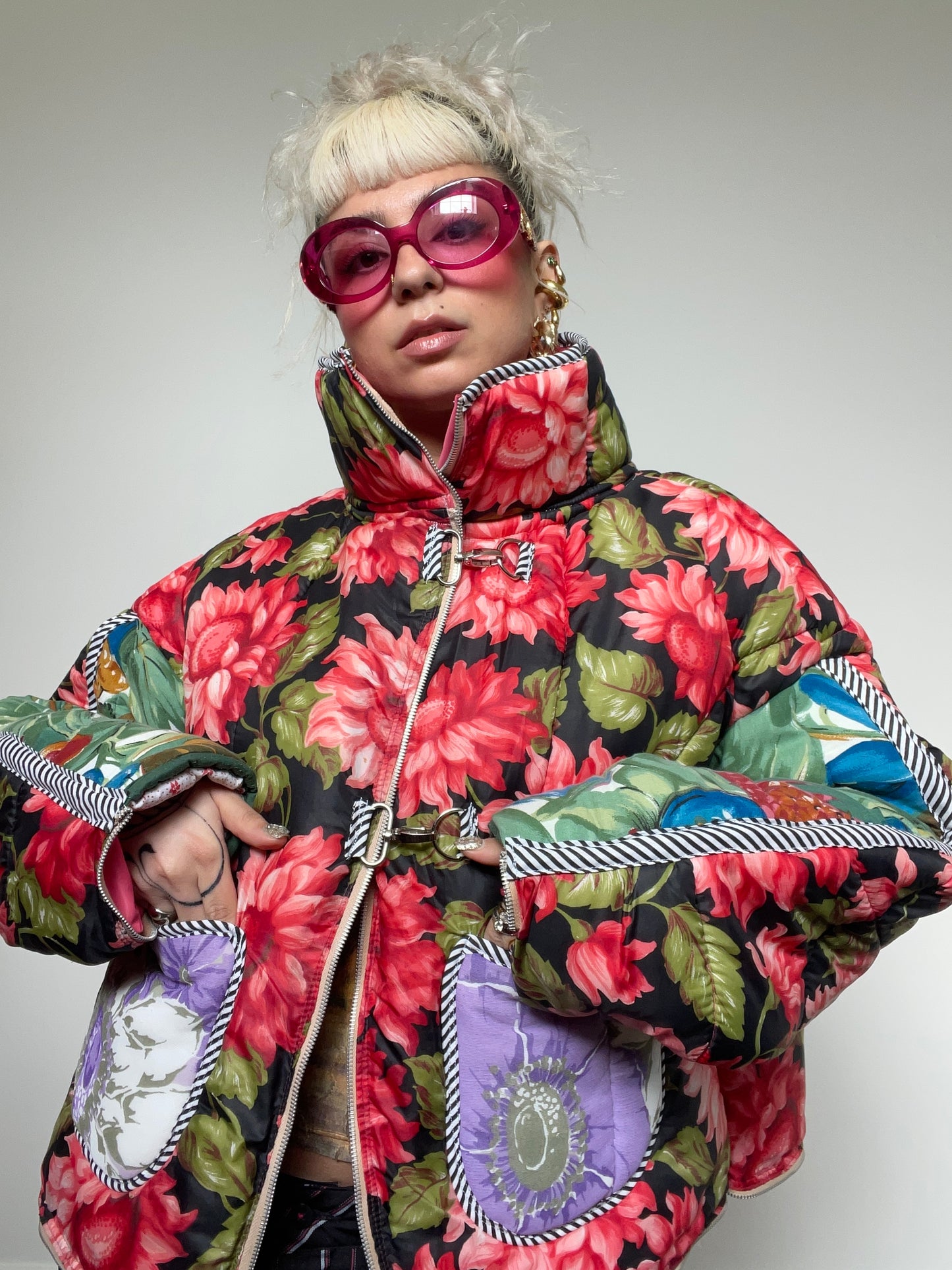 The Puffer Jacket in Pink and Green Florals