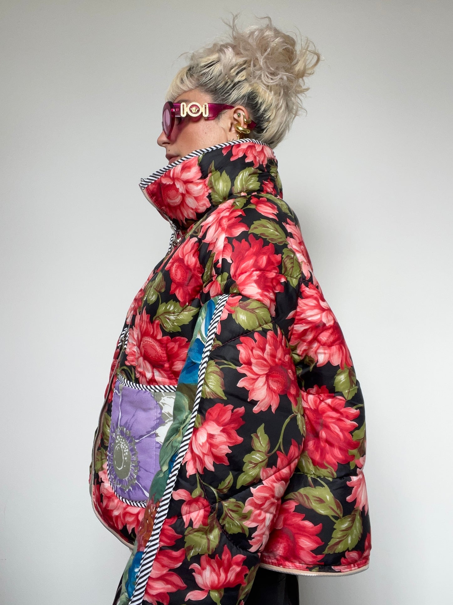 The Puffer Jacket in Pink and Green Florals