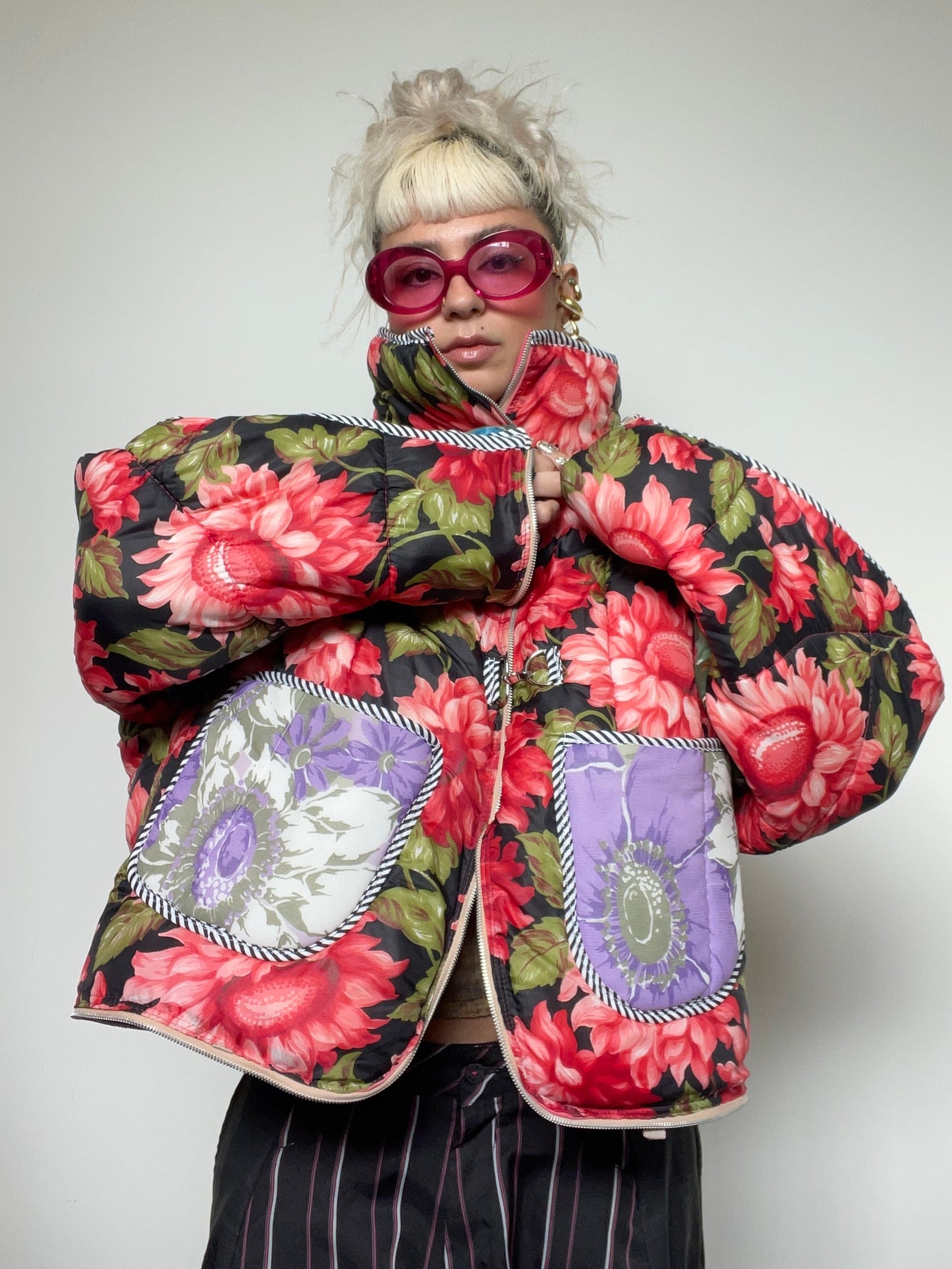 The Puffer Jacket in Pink and Green Florals
