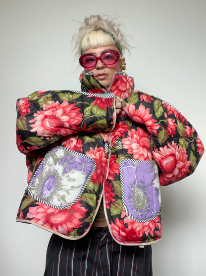 The Puffer Jacket in Pink and Green Florals