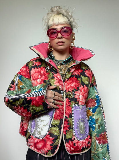 The Puffer Jacket in Pink and Green Florals