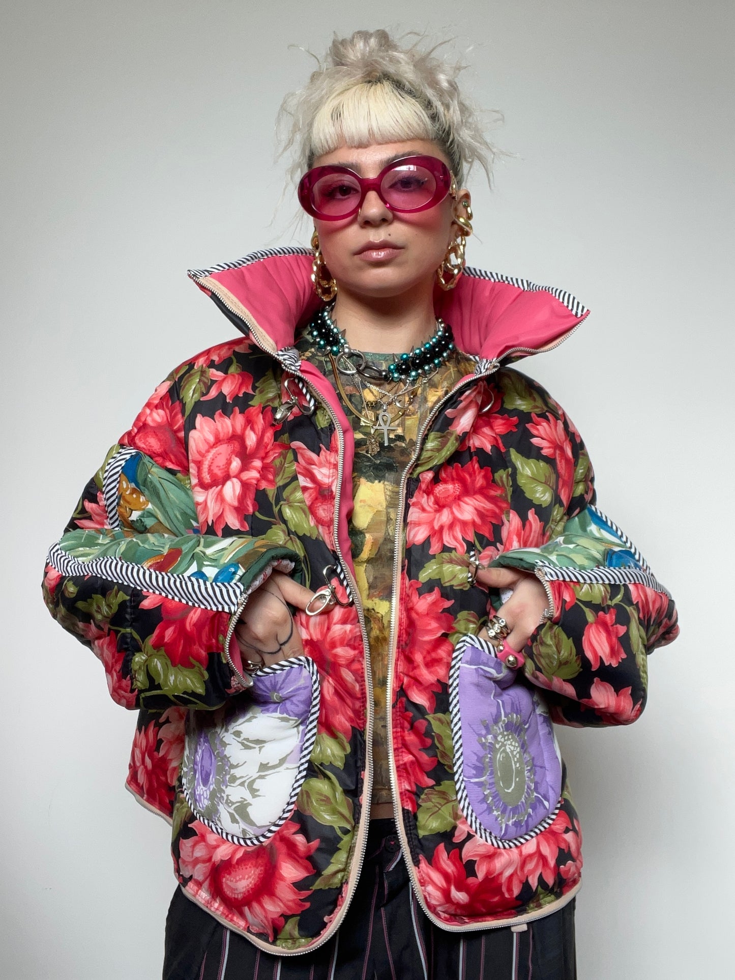 The Puffer Jacket in Pink and Green Florals