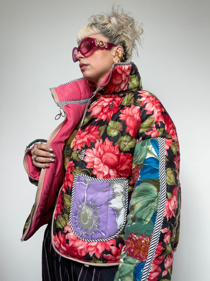 The Puffer Jacket in Pink and Green Florals