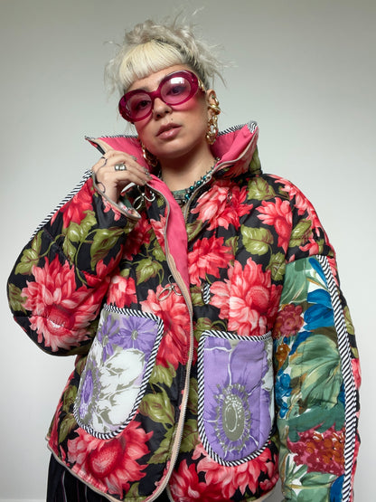 The Puffer Jacket in Pink and Green Florals