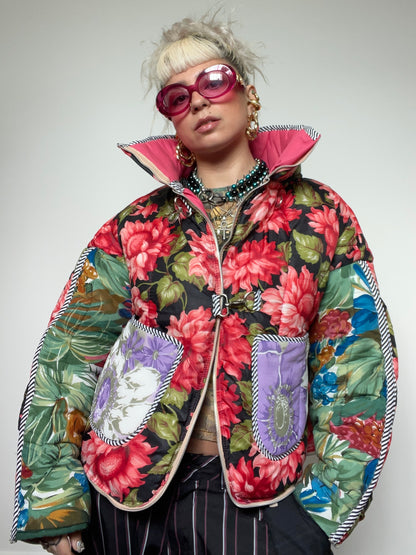 The Puffer Jacket in Pink and Green Florals