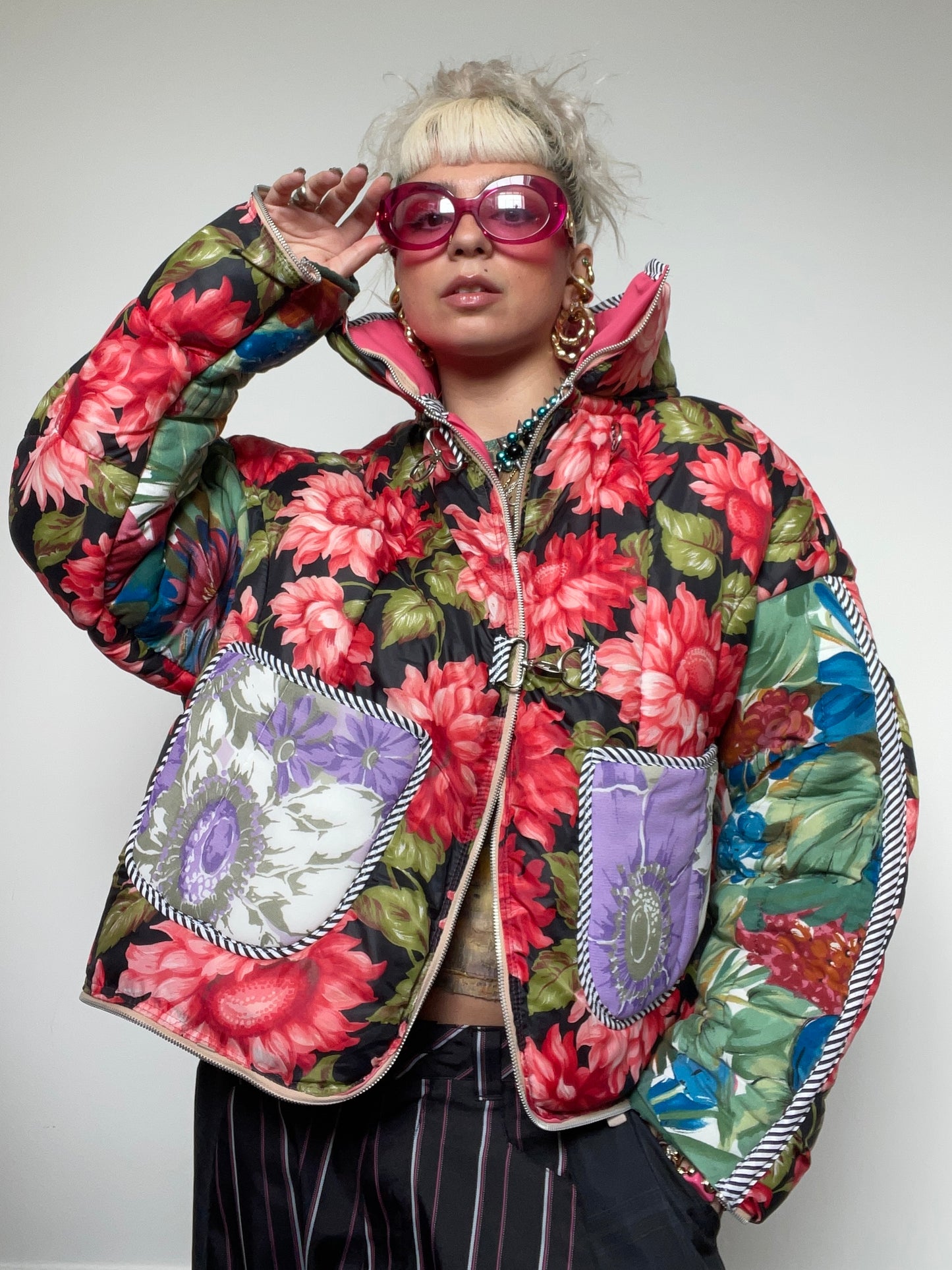 The Puffer Jacket in Pink and Green Florals