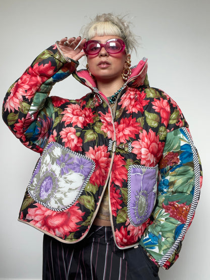 The Puffer Jacket in Pink and Green Florals