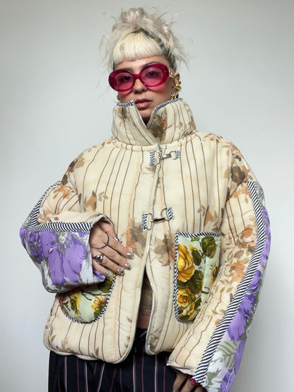 The Puffer Jacket in Beige and Lilac Florals